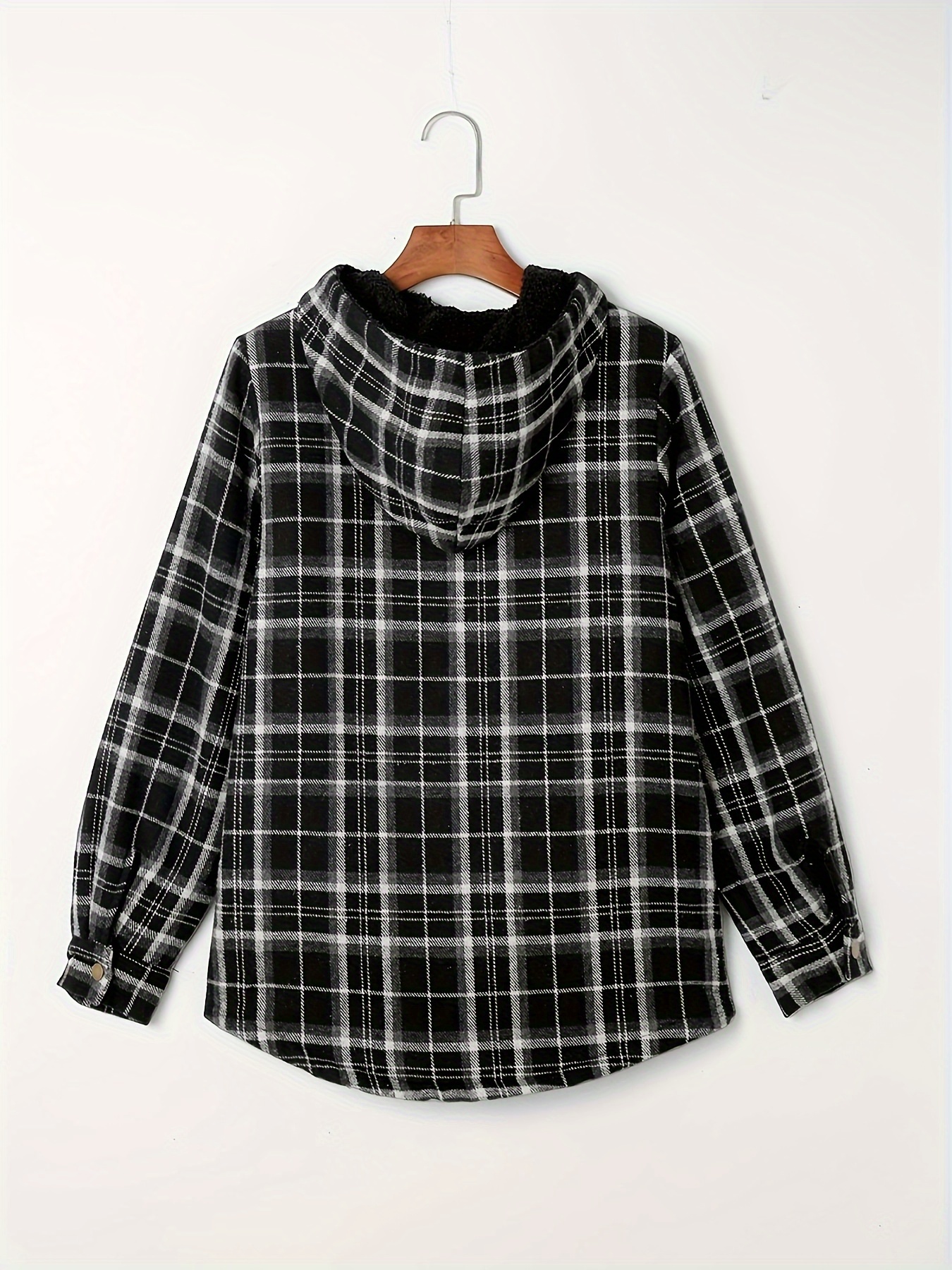 plaid pattern hooded jacket casual button front long sleeve outerwear womens clothing details 8