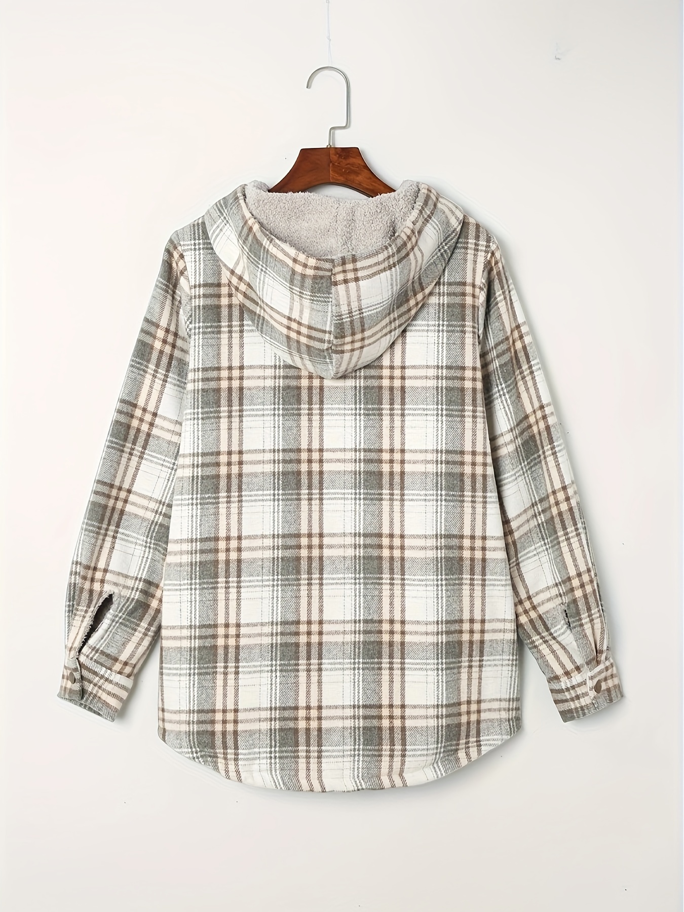 plaid pattern hooded jacket casual button front long sleeve outerwear womens clothing details 20