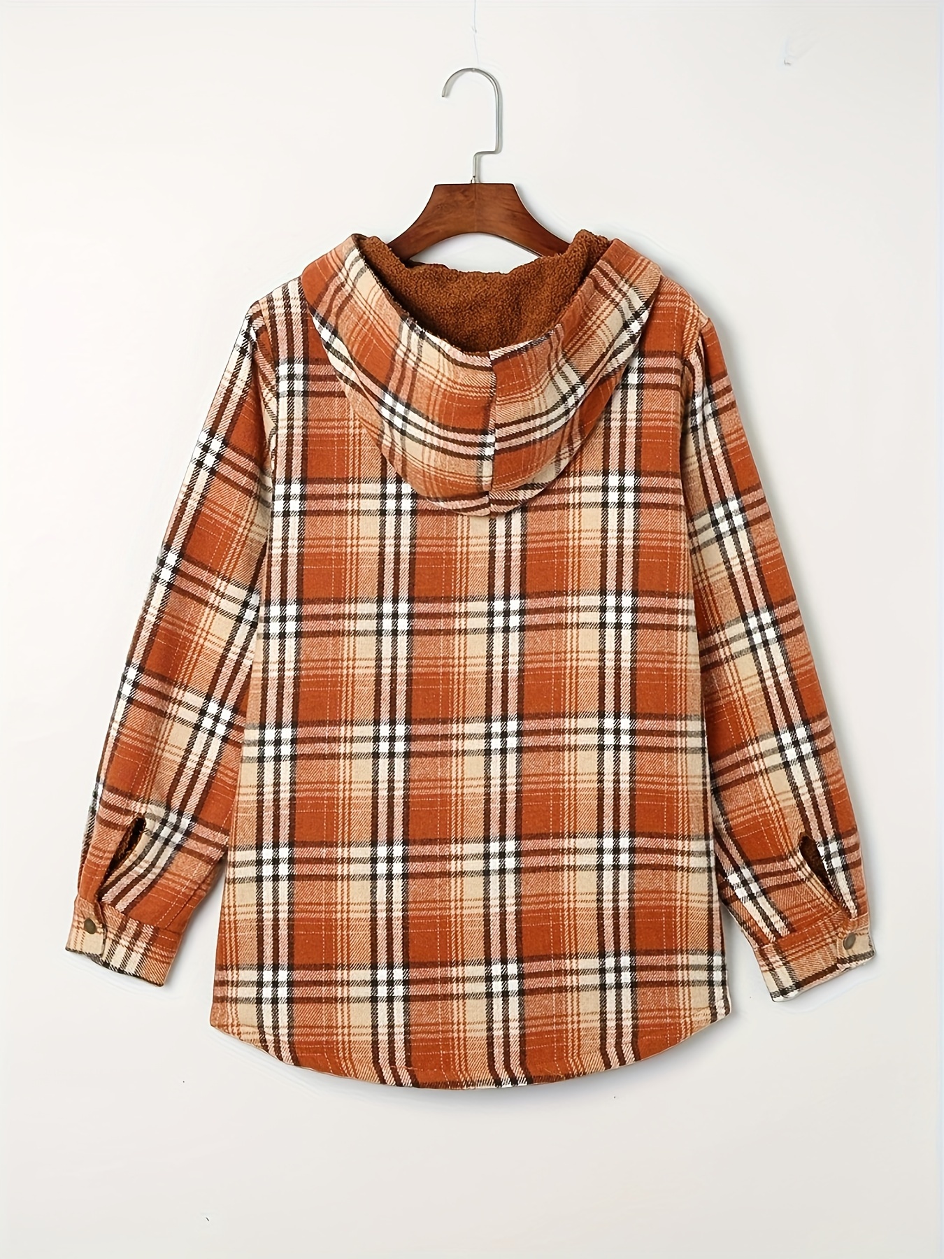 plaid pattern hooded jacket casual button front long sleeve outerwear womens clothing details 29