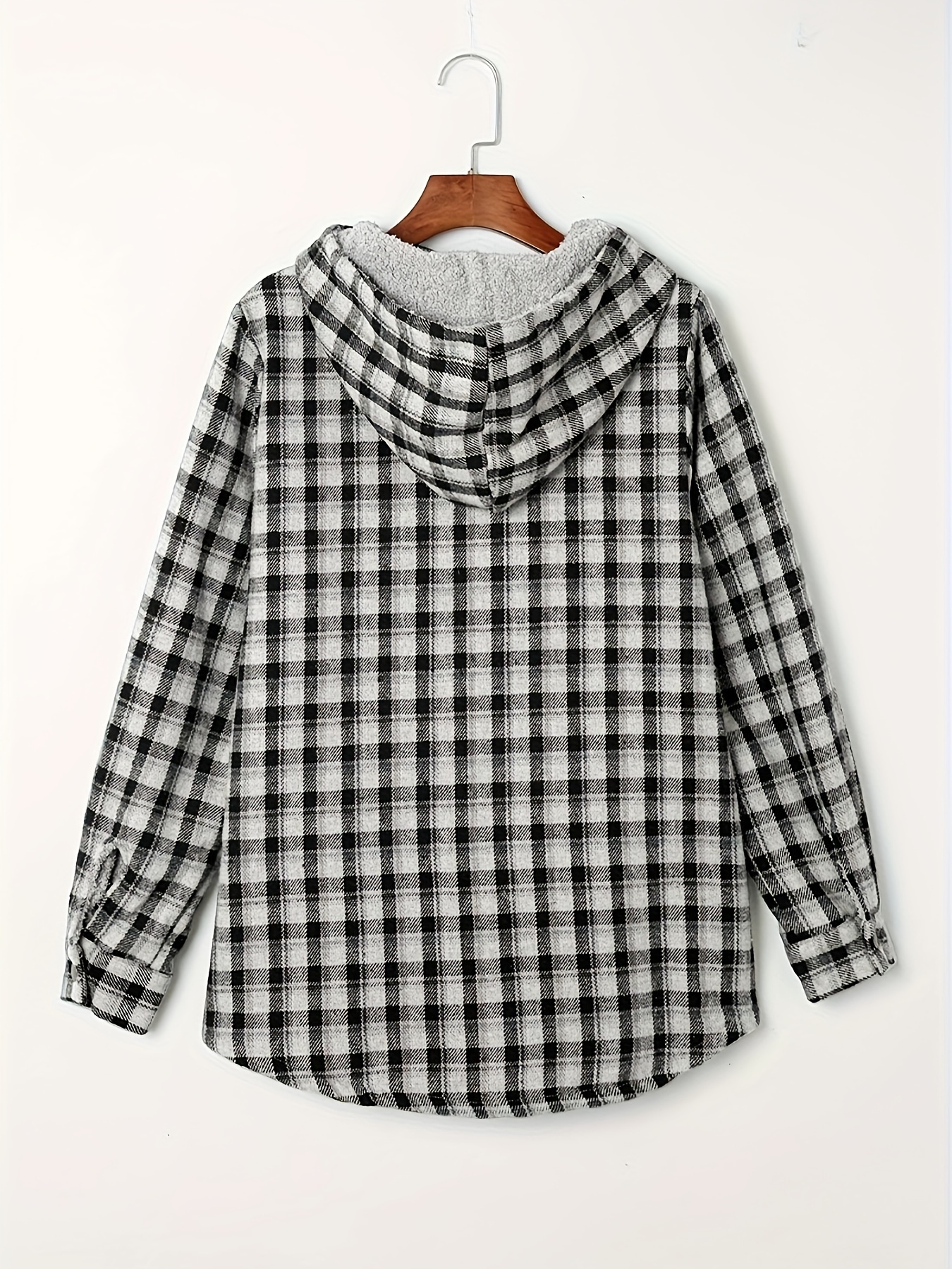 plaid pattern hooded jacket casual button front long sleeve outerwear womens clothing details 41