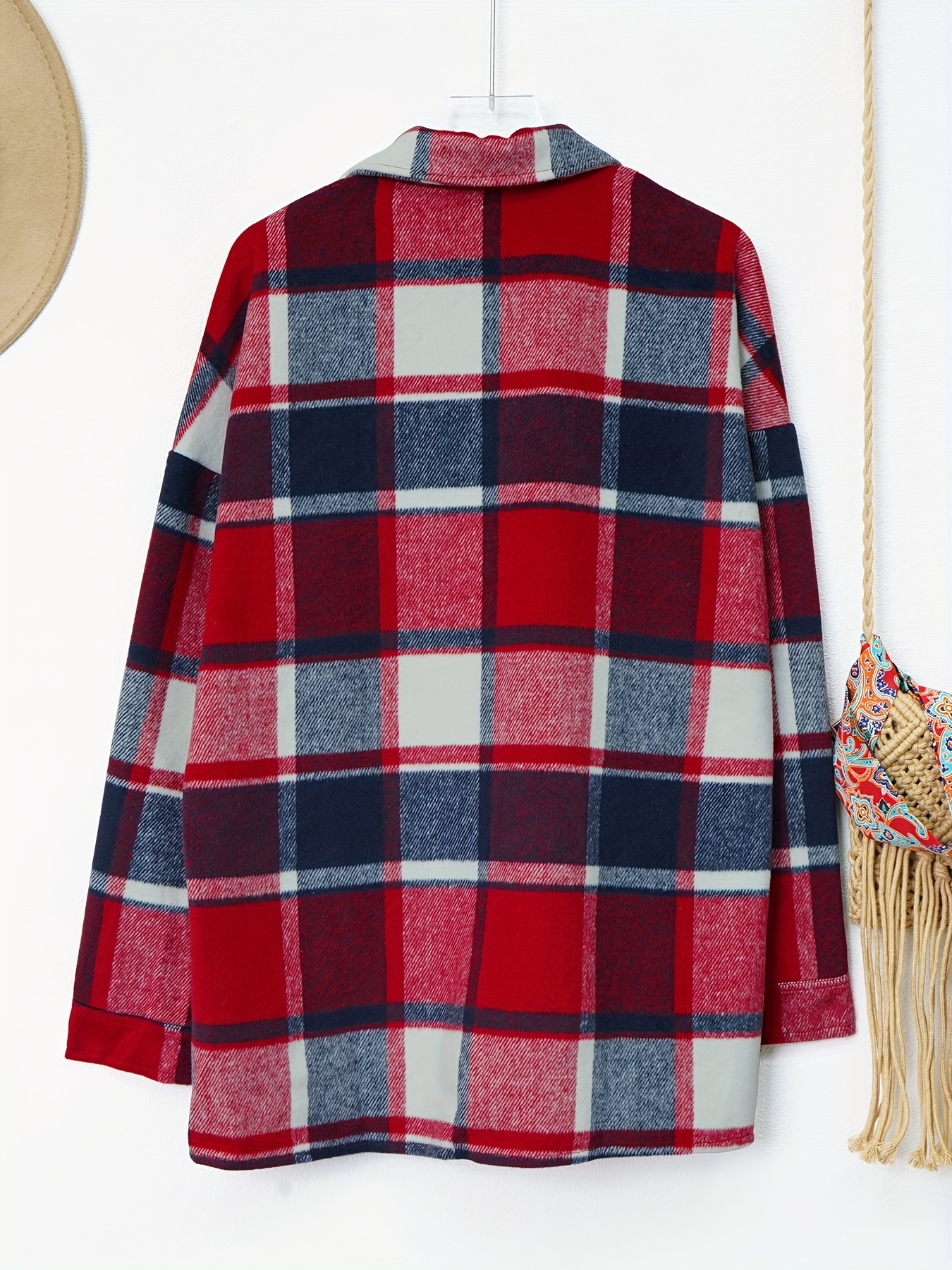 drop shoulder plaid shirt jacket loose long sleeve casual plaid shacket for spring fall womens clothing details 8