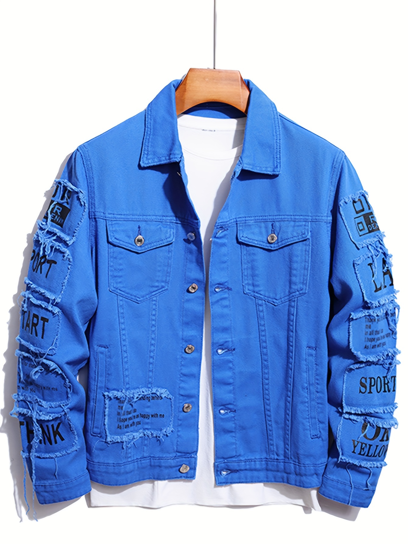 mens letter print denim jacket casual street style denim jacket details 36