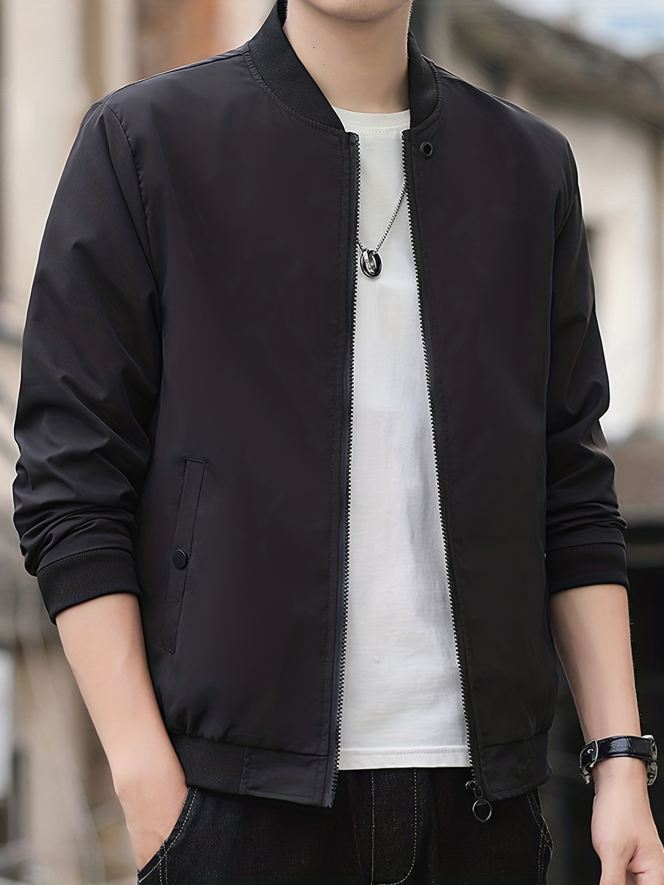 mens zip up regular fit jacket baseball jacket thin casual jacket for youth men details 5