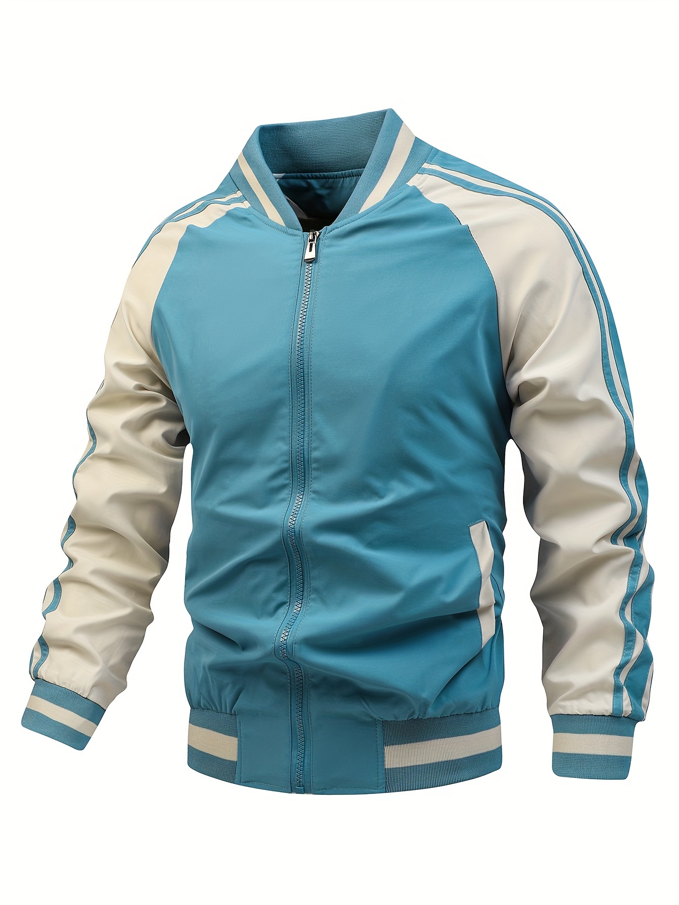 mens color block graphic sports jacket casual striped zip up varsity jacket for outdoor fall winter details 23