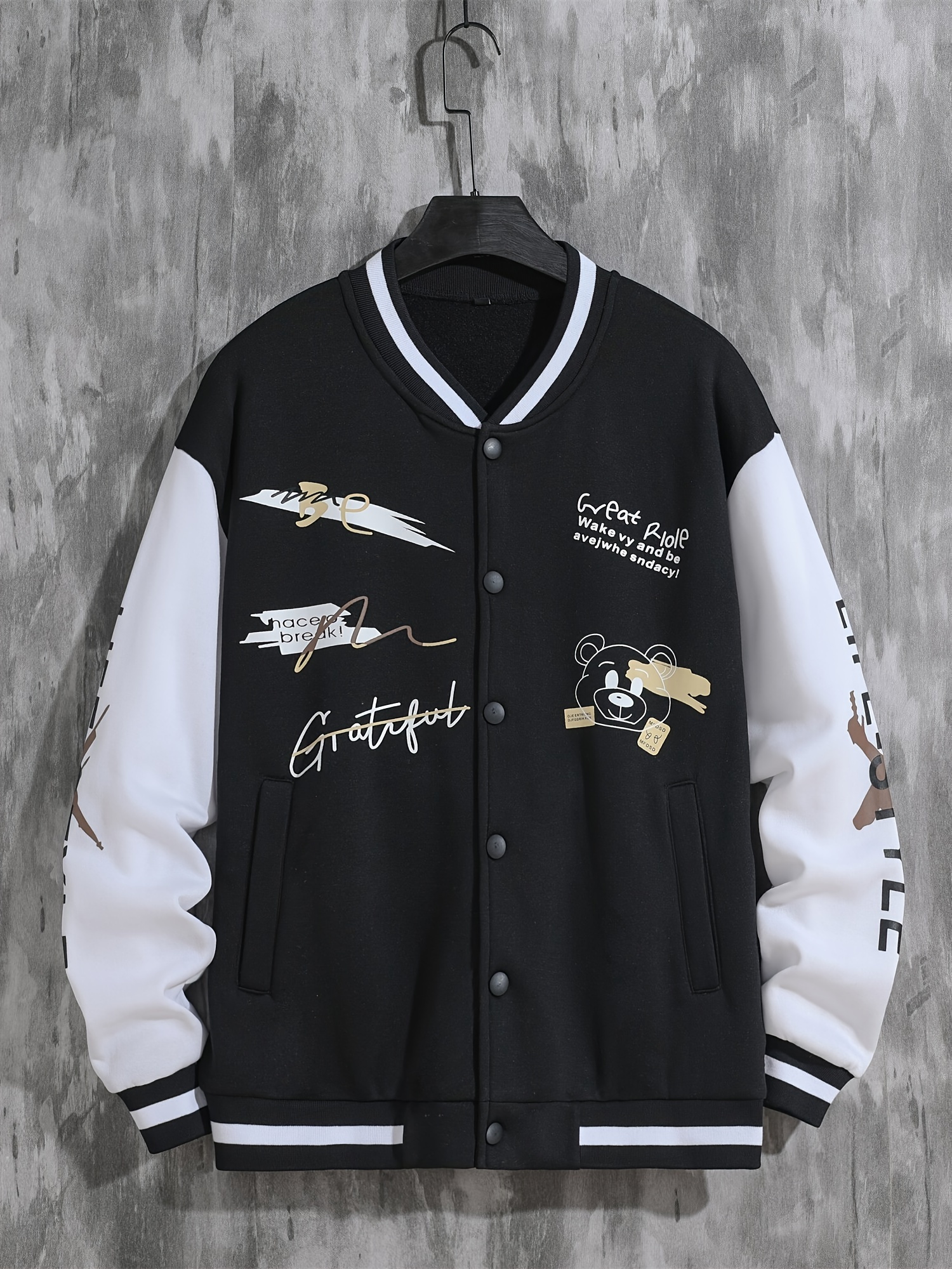 letter print varsity jacket mens casual baseball jacket coat regular fit college hipster windbreaker for spring autumn details 32