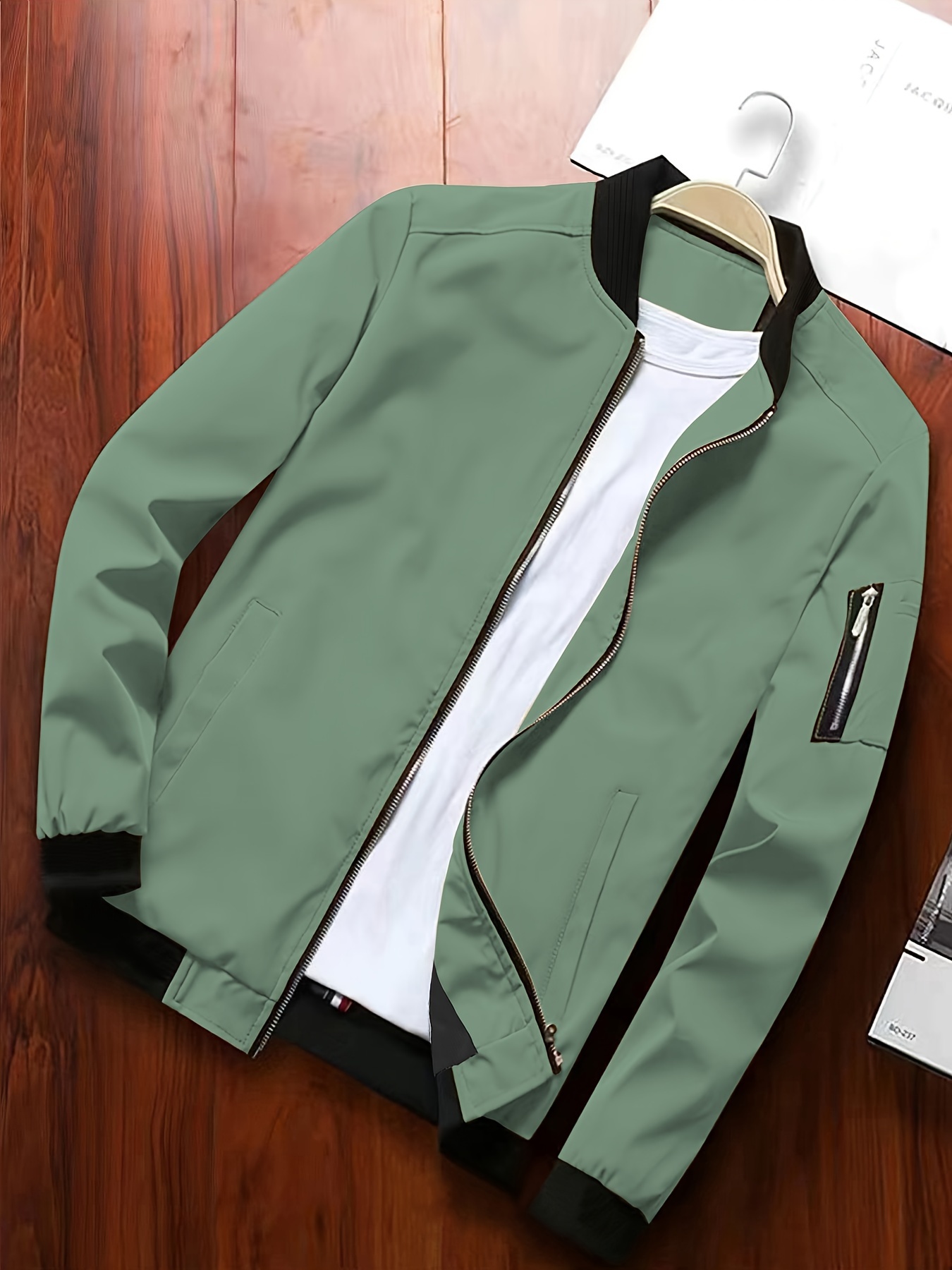 classic design lightweight jacket mens casual stand collar zip up jacket coat for spring fall business leisure activities details 5