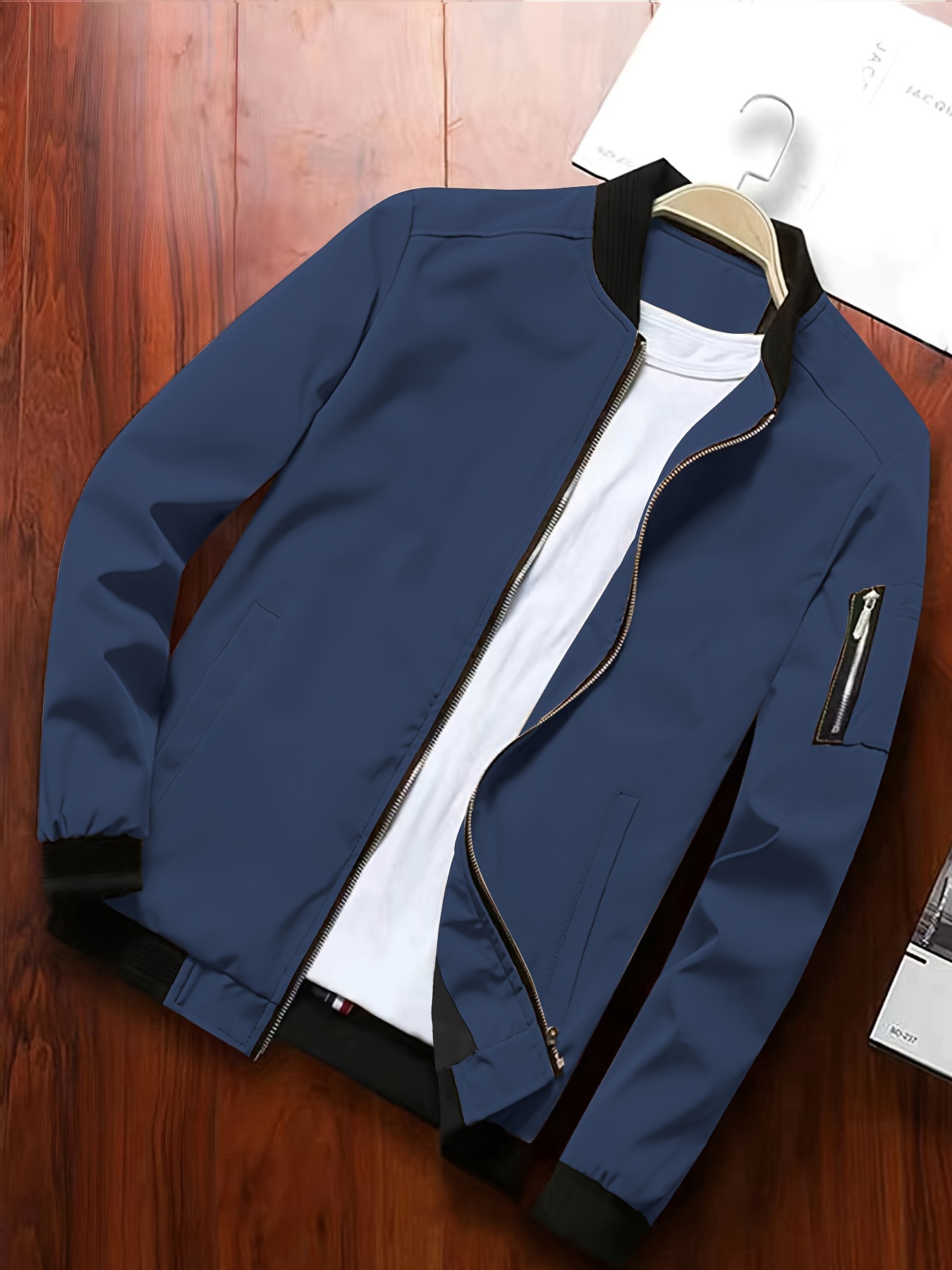 classic design lightweight jacket mens casual stand collar zip up jacket coat for spring fall business leisure activities details 20