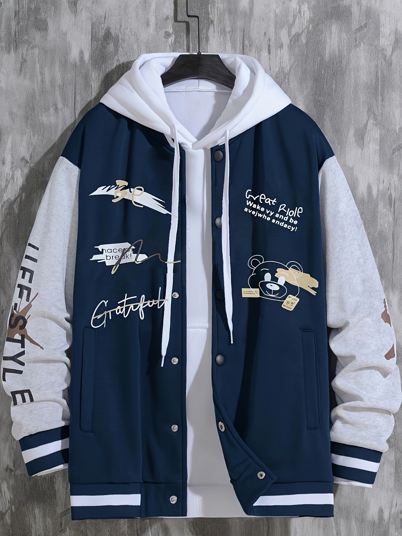 letter print varsity jacket mens casual baseball jacket coat regular fit college hipster windbreaker for spring autumn details 15