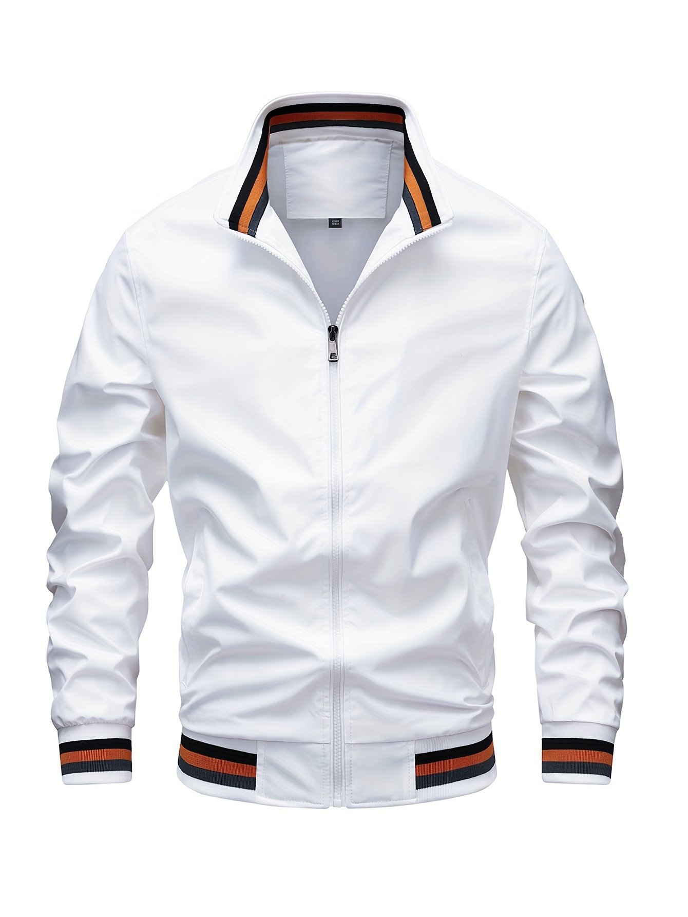 stripe edge bomber jacket mens casual stand collar zip up jacket for spring summer outdoor details 1