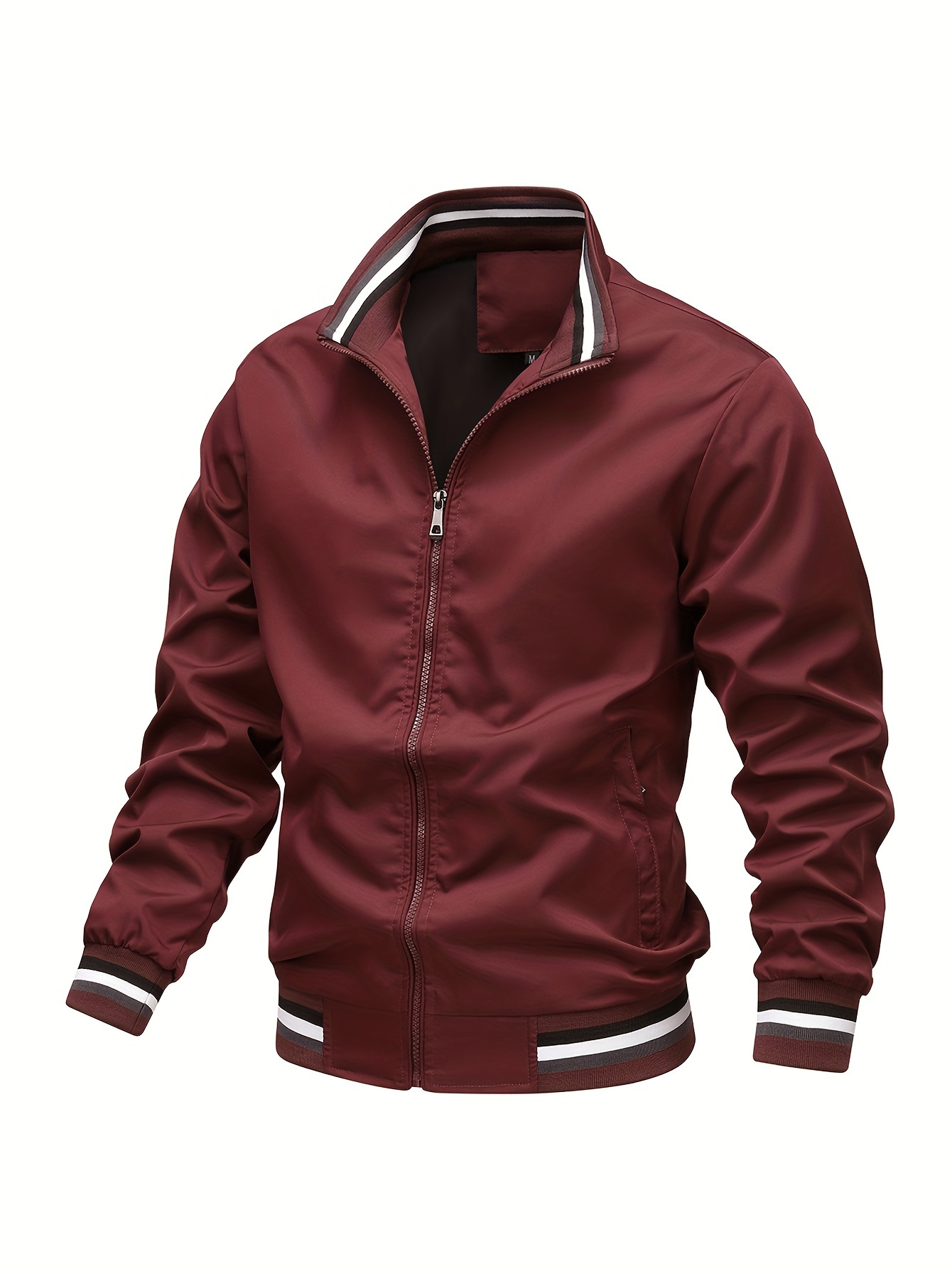 stripe edge bomber jacket mens casual stand collar zip up jacket for spring summer outdoor details 21