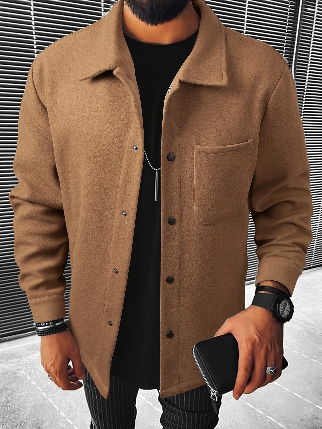 mens casual button up chest pocket lapel coat details 14