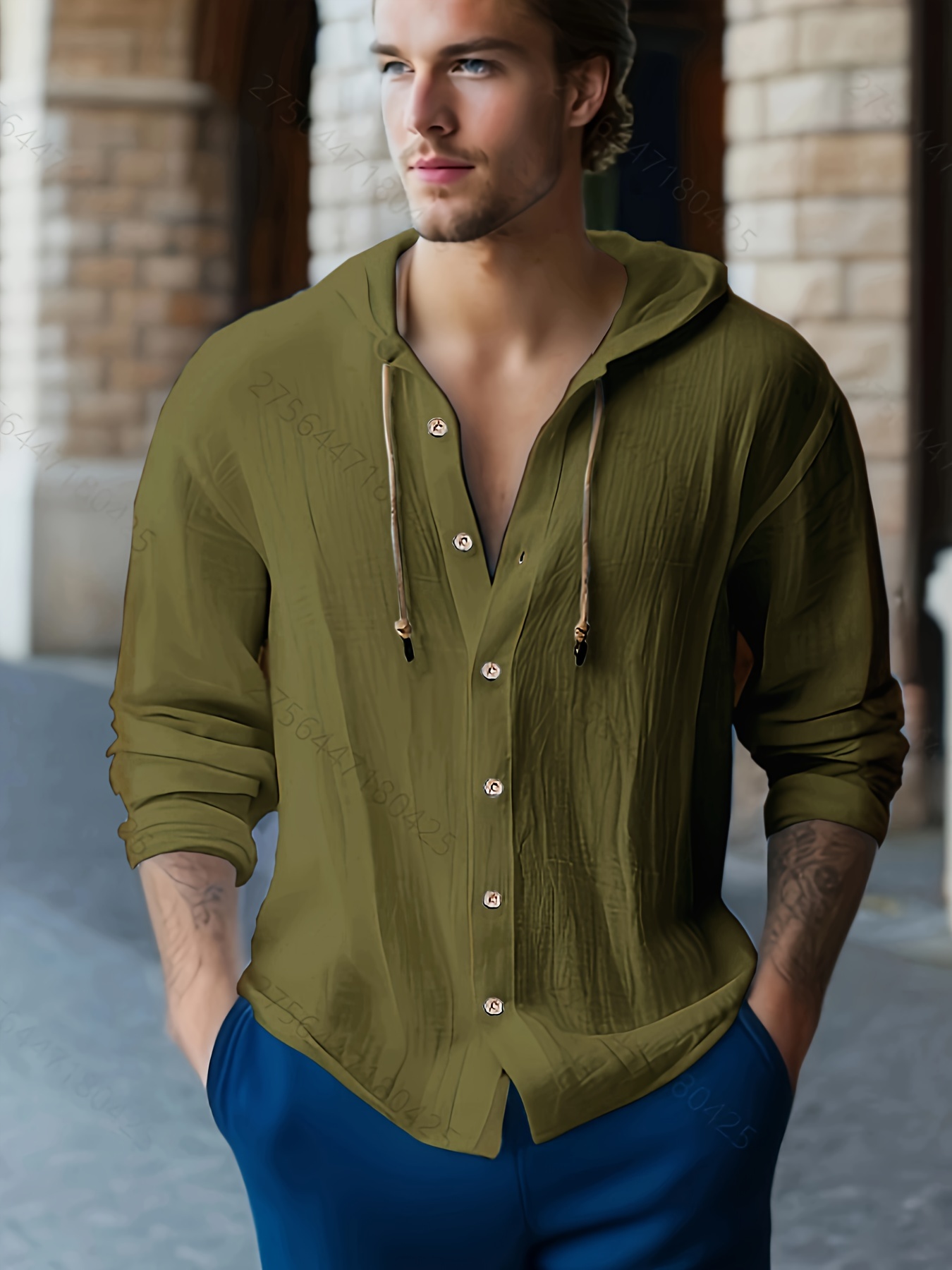 mens casual button up hooded shirt chic hoodie details 7