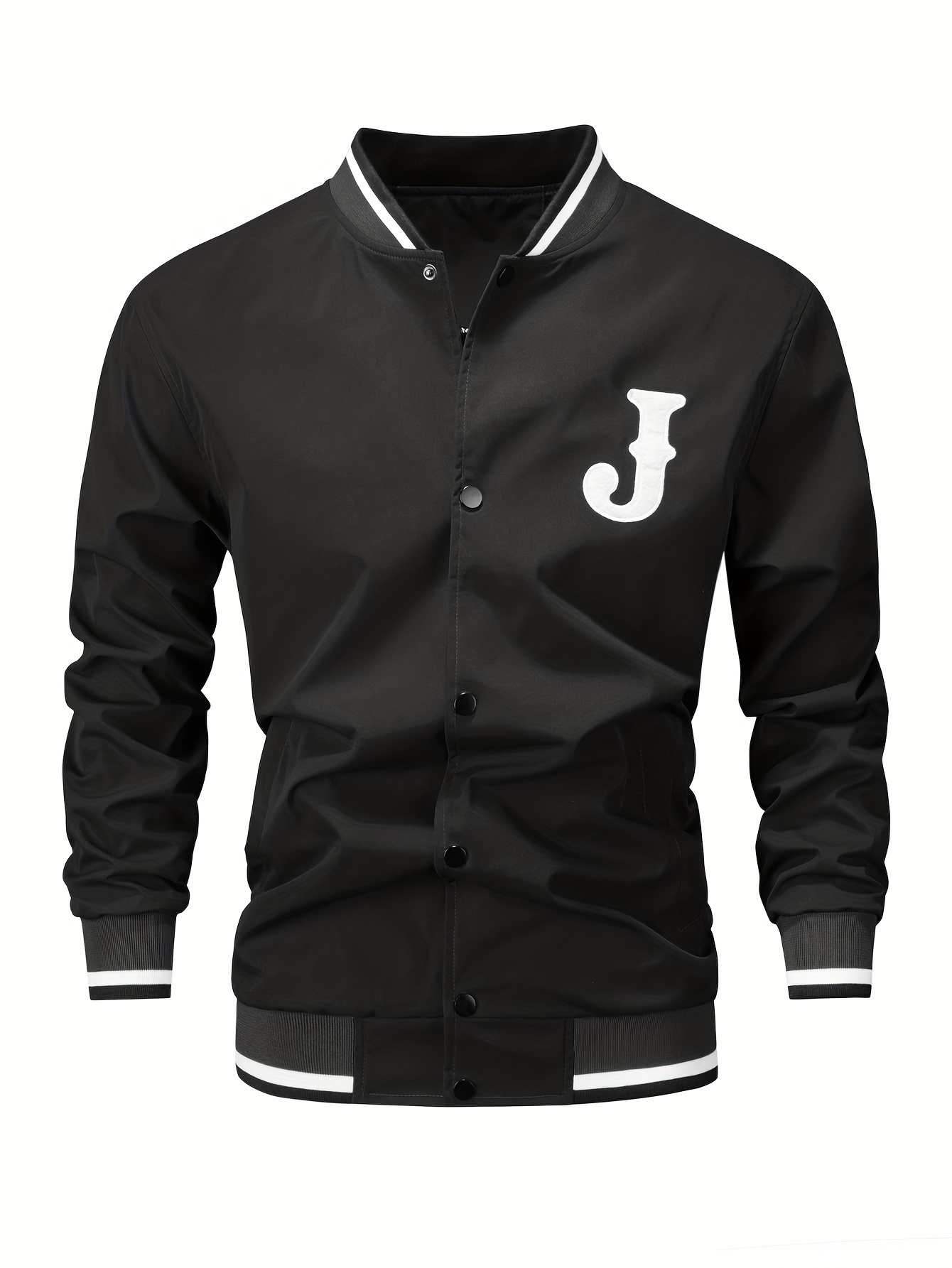 mens casual letter print varsity jacket chic baseball collar button up bomber jacket details 28