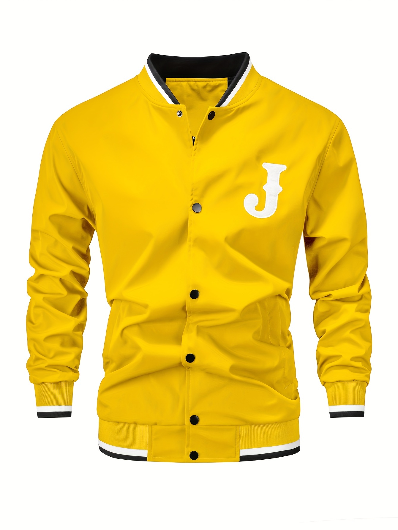 mens casual letter print varsity jacket chic baseball collar button up bomber jacket details 34