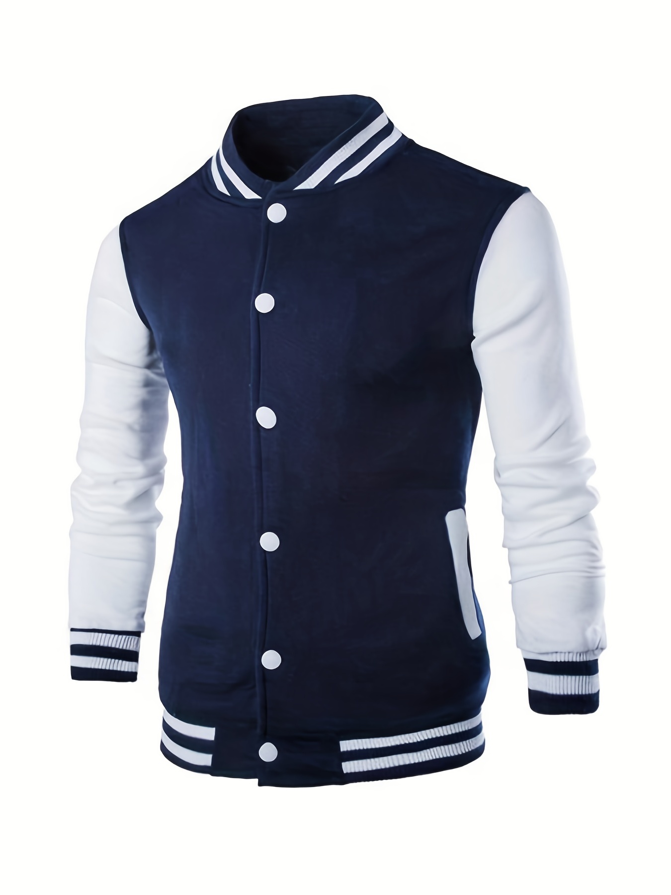 mens color block bomber jacket casual baseball collar varsity jacket for spring fall details 11