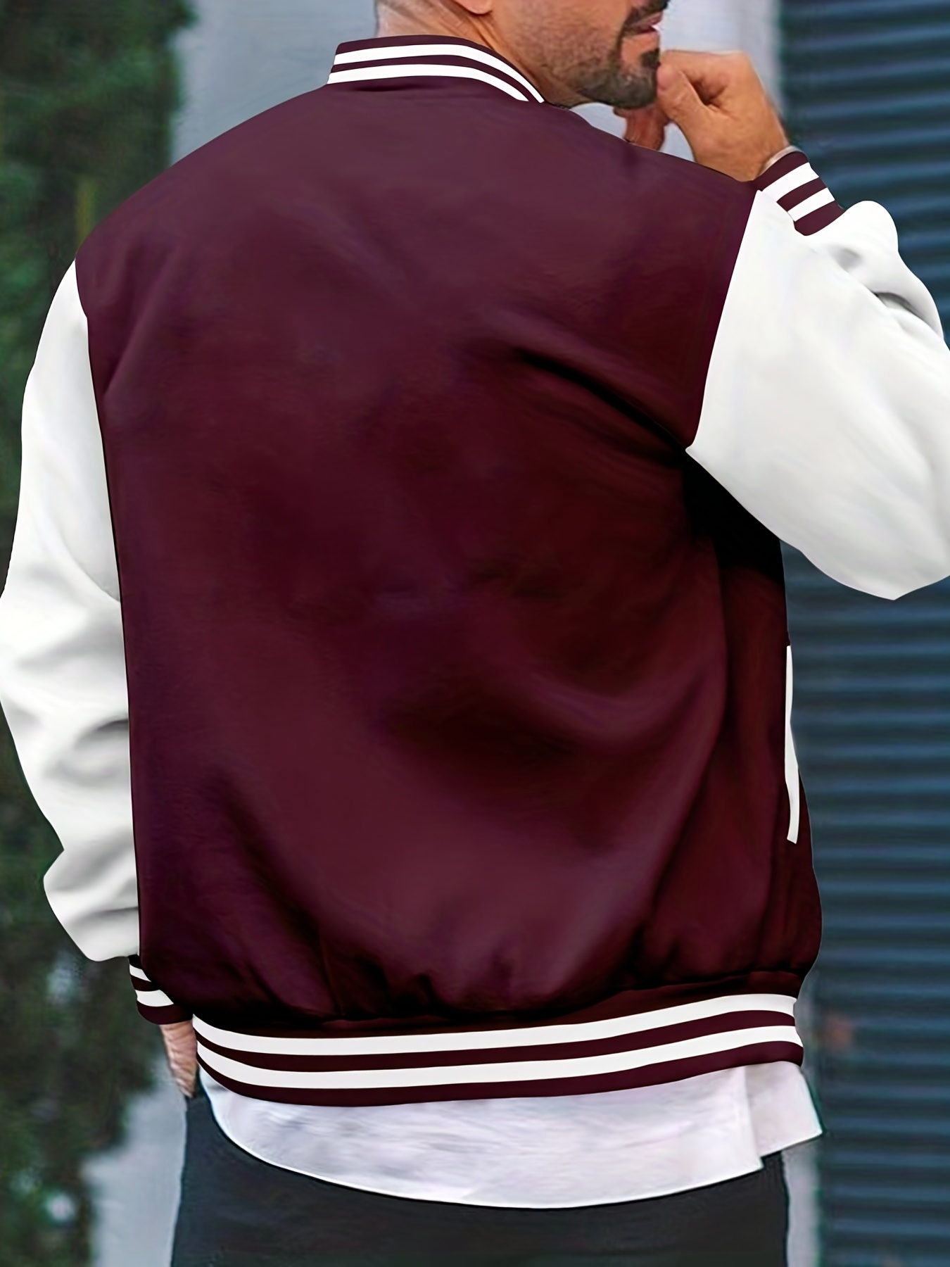 mens color block bomber jacket casual baseball collar varsity jacket for spring fall details 36