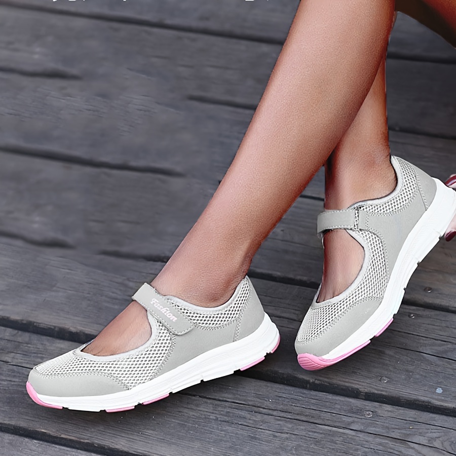 womens mesh sports shoes breathable solid color flat walking trainers casual lightweight outdoor sneakers details 3