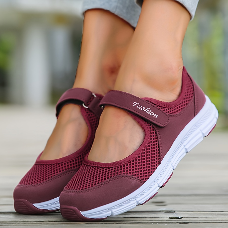 womens mesh sports shoes breathable solid color flat walking trainers casual lightweight outdoor sneakers details 6