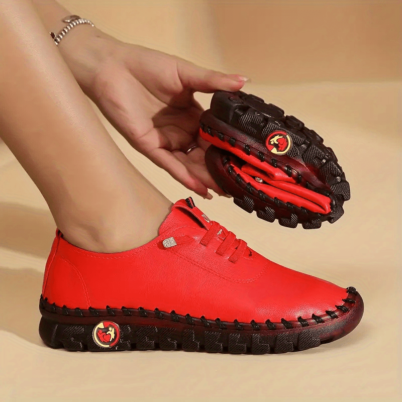 womens flat low top sneakers solid color soft sole faux leather shoes comfy lace up walking trainers details 2