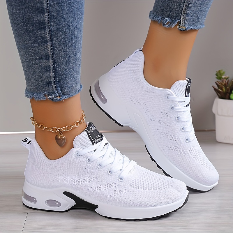 womens air cushion sports shoes comfortable lace up knitted low top running sneakers outdoor athletic shoes details 1