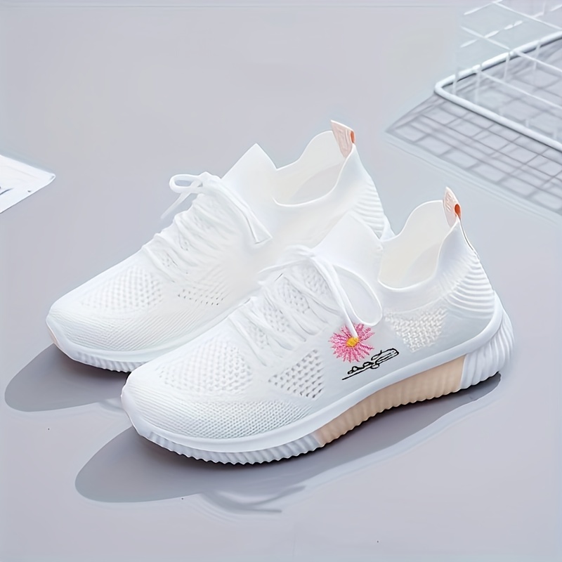 womens simple flower pattern sneakers casual lace up outdoor shoes lightweight ow top running shoes details 3