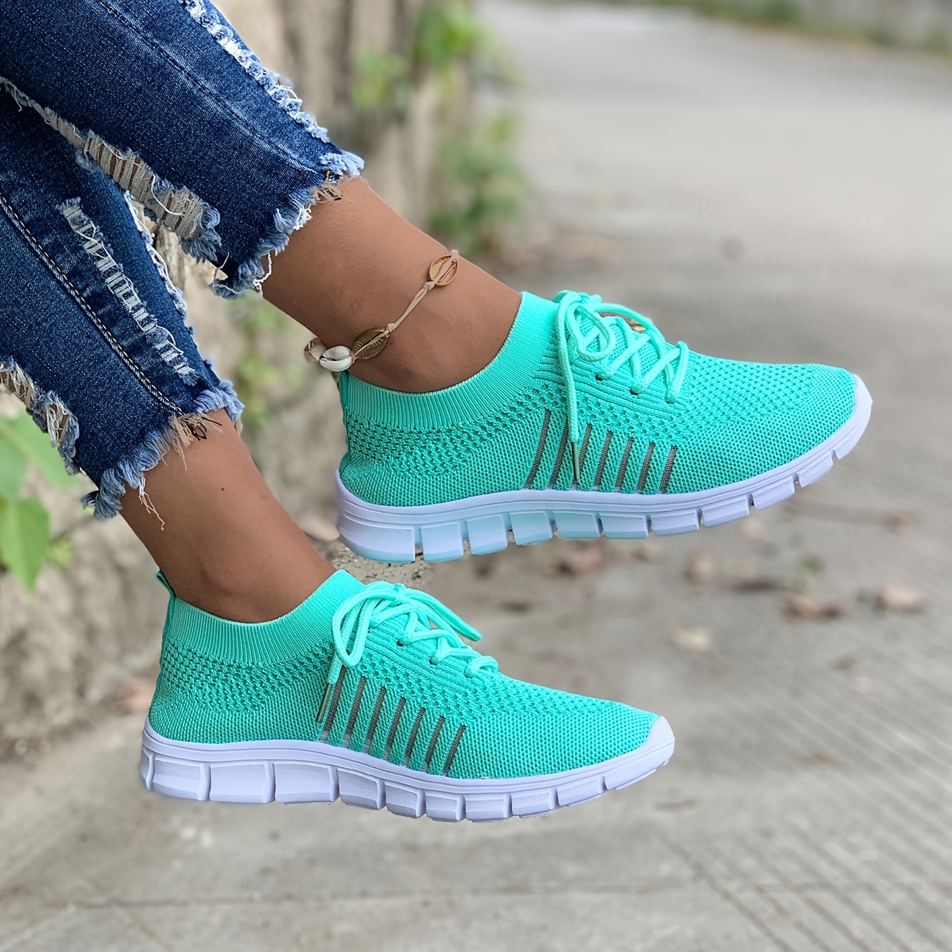 womens knit lightweight mesh sneakers breathable mesh lace up running shoes womens footwear details 0