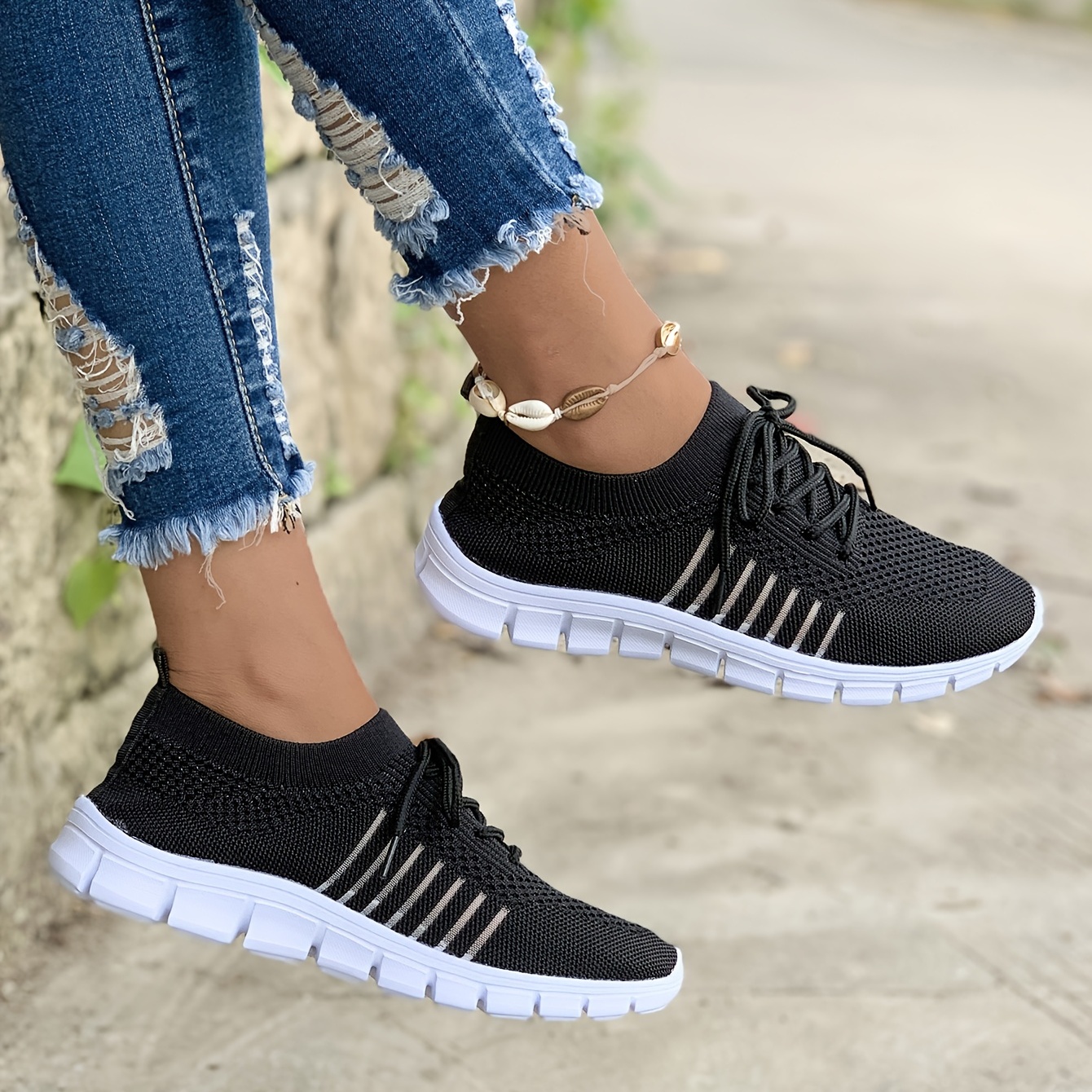 womens knit lightweight mesh sneakers breathable mesh lace up running shoes womens footwear details 2