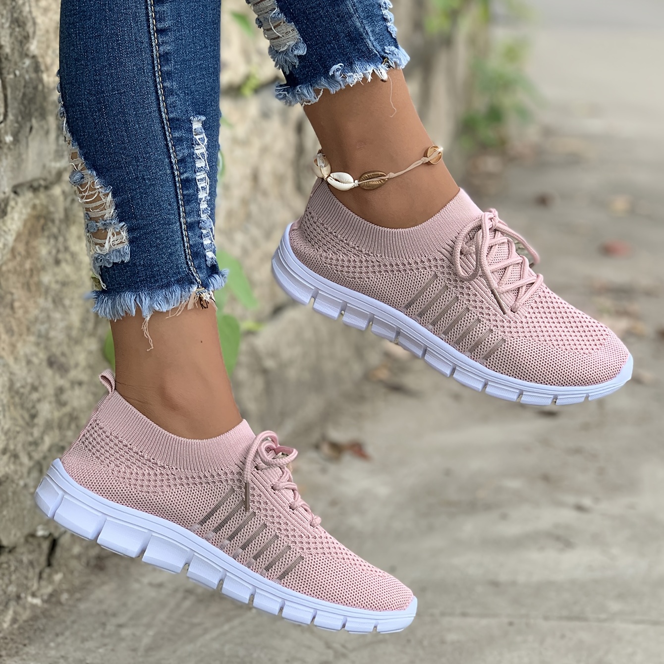 womens knit lightweight mesh sneakers breathable mesh lace up running shoes womens footwear details 4