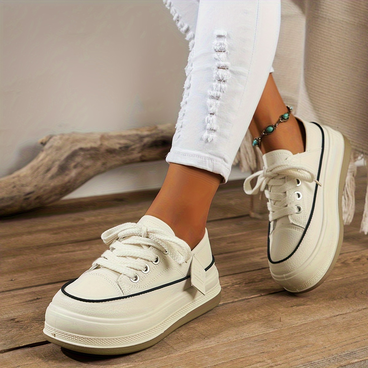 womens simple platform sneakers casual lace up outdoor shoes comfortable low top faux leather shoes details 2