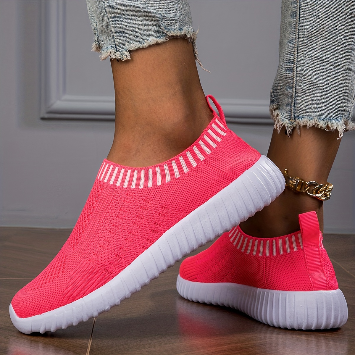 womens breathable knit sneakers casual lace up outdoor shoes lightweight mesh low top shoes details 0