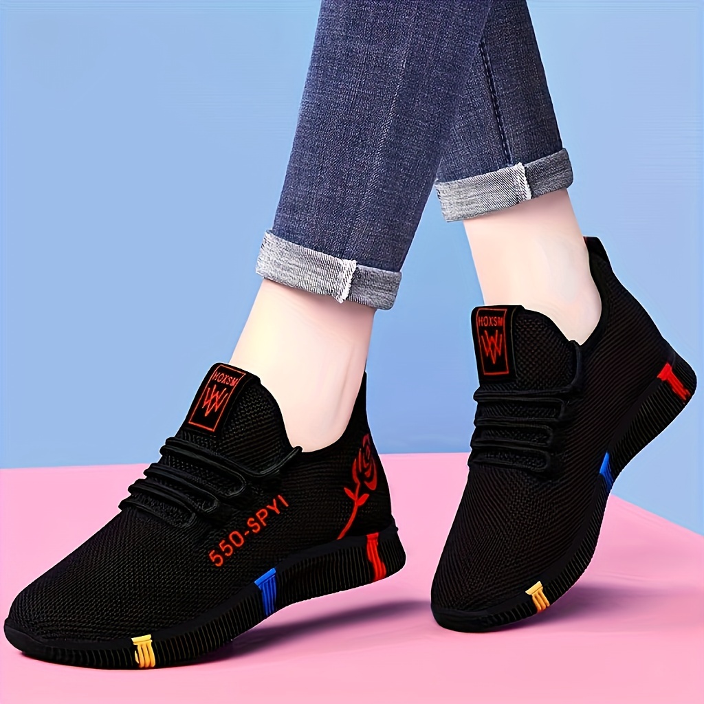 womens rose pattern sneakers thermal lace up low top running trainers casual outdoor plush lined sports shoes details 1