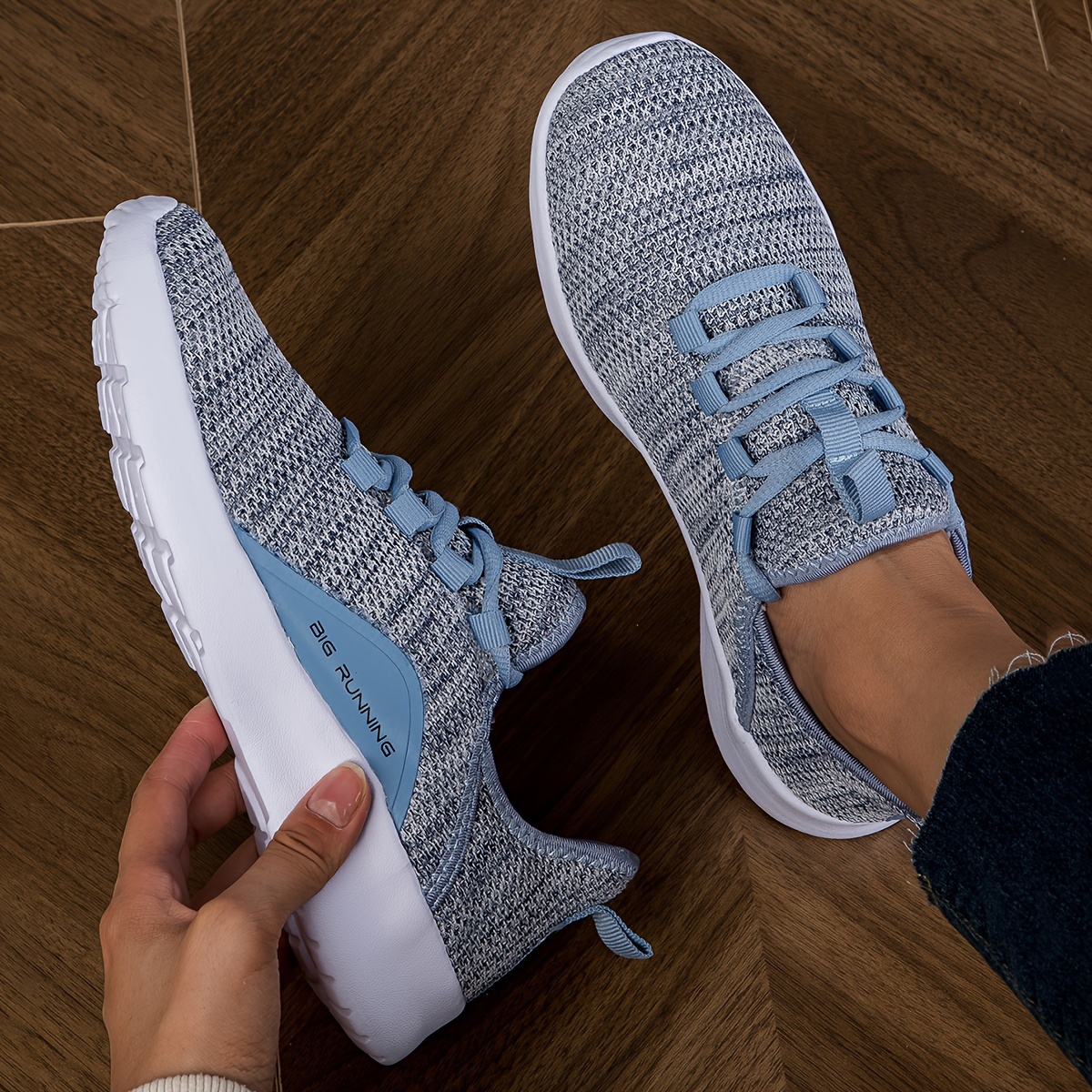 womens breathable knit sneakers casual lace up outdoor shoes lightweight low top shoes details 0