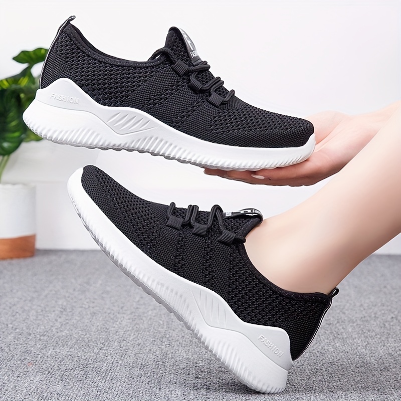 womens breathable knit sneakers casual lace up outdoor shoes lightweight low top running shoes details 2