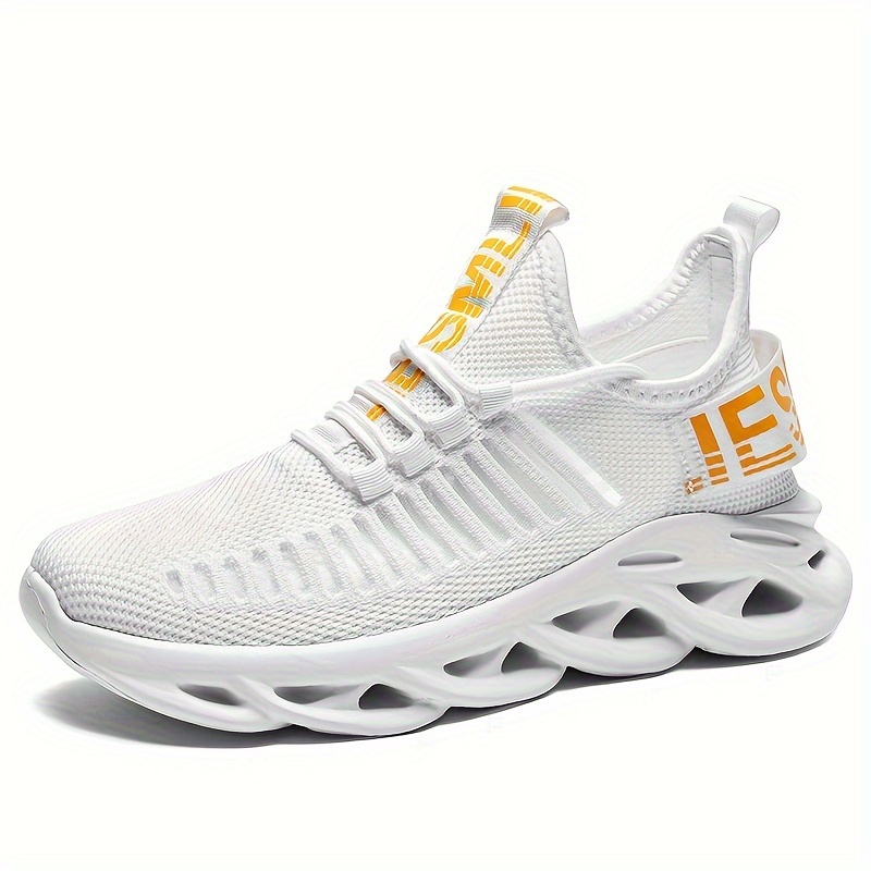 mens trendy woven knit breathable blade type sneakers comfy non slip soft sole lace up shoes for mens outdoor activities details 9