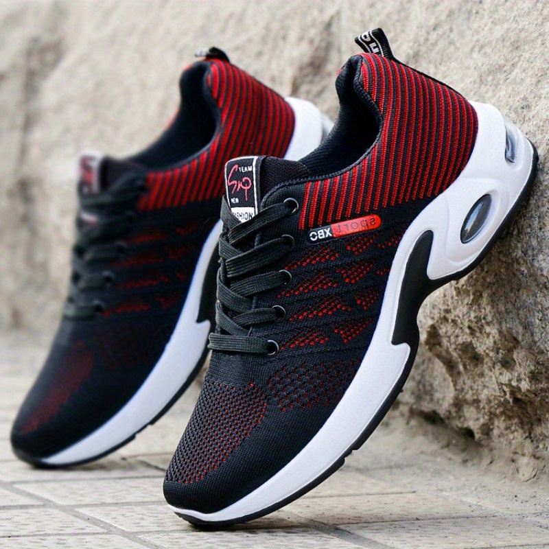 mens trendy woven knit breathable running shoes comfy non slip lace up soft sole sneakers for mens outdoor activities details 0