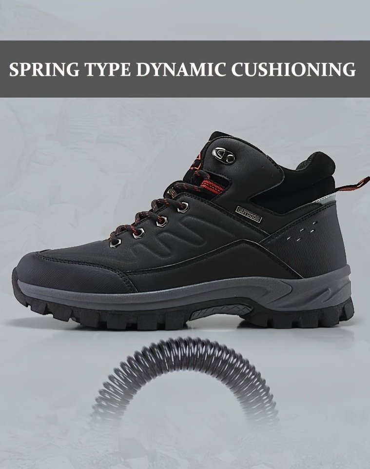 mens trendy high top solid hiking boots comfy non slip lace up durable shoes for mens outdoor activities details 2